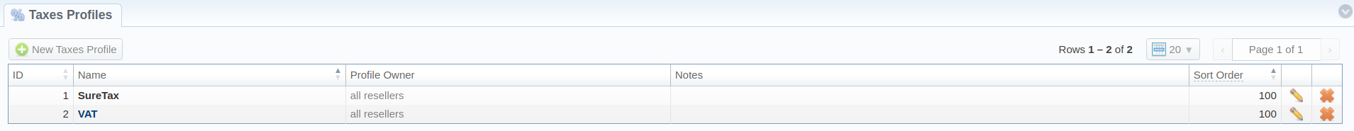 Taxes Profiles section