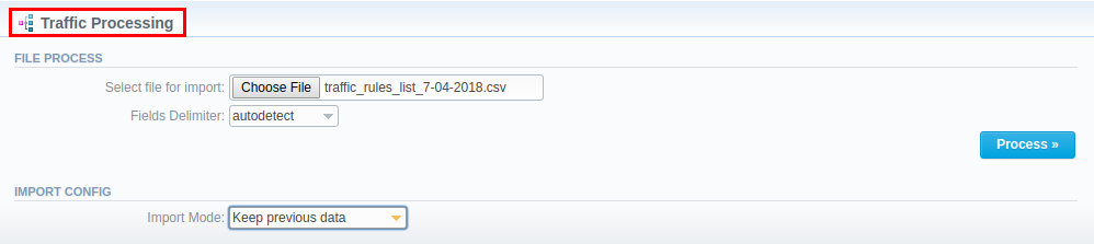 Traffic processing rule import