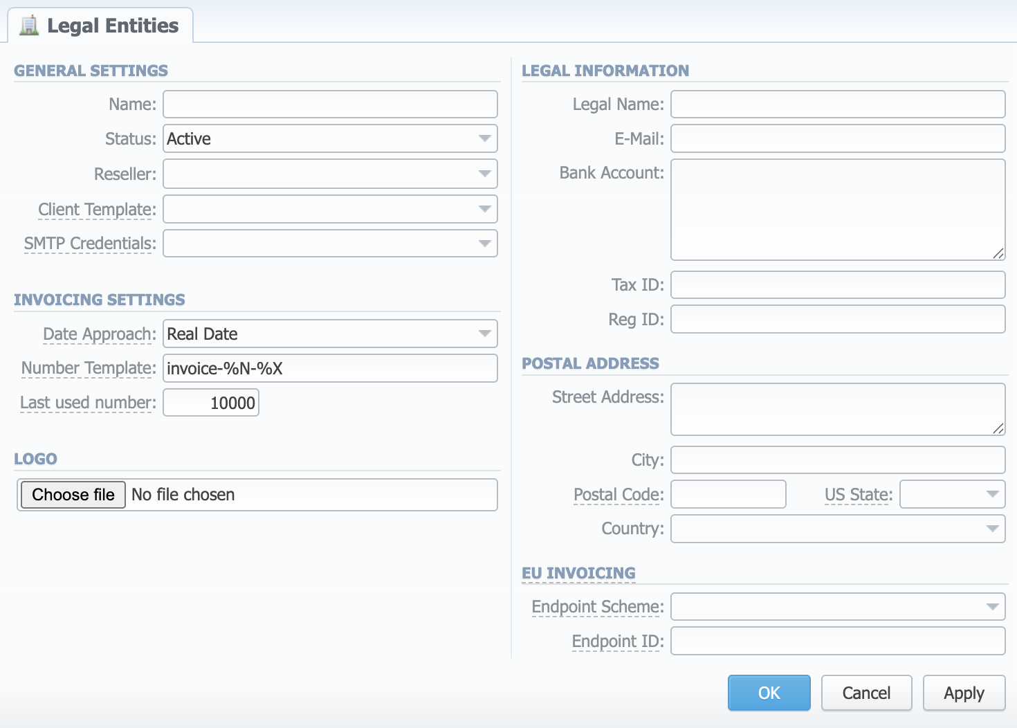 Adding a new Legal Entity