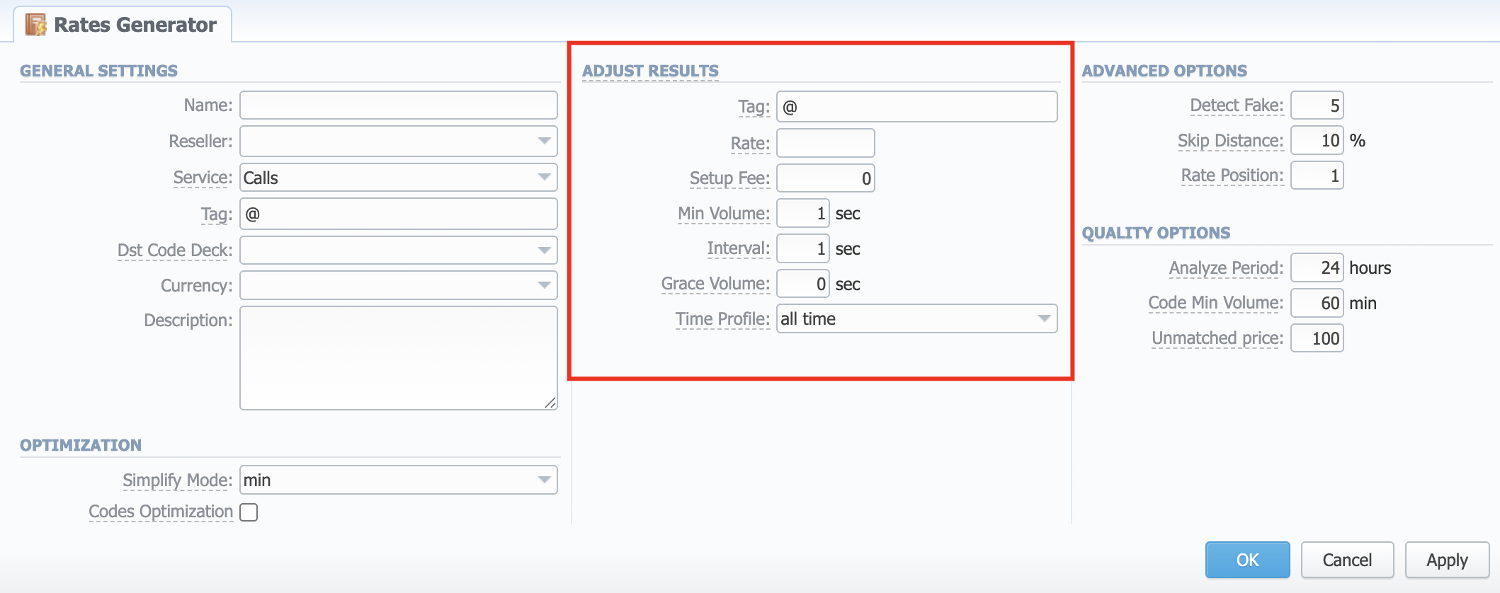 Adjust Results information block