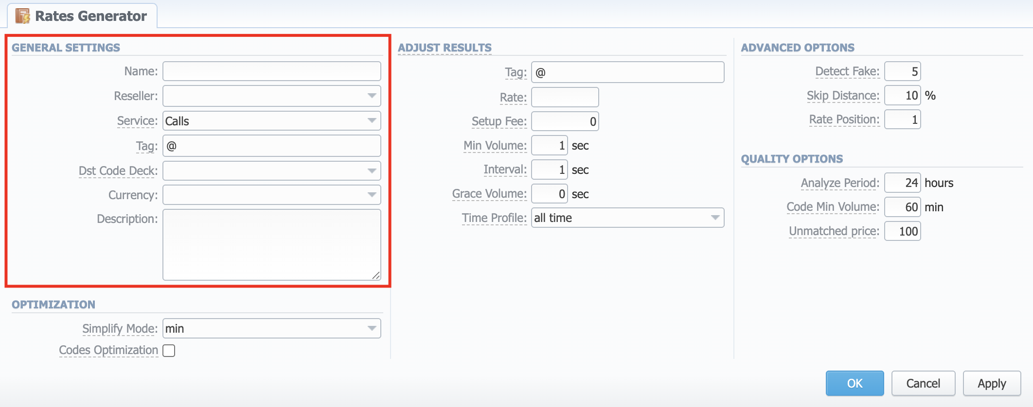 General settings