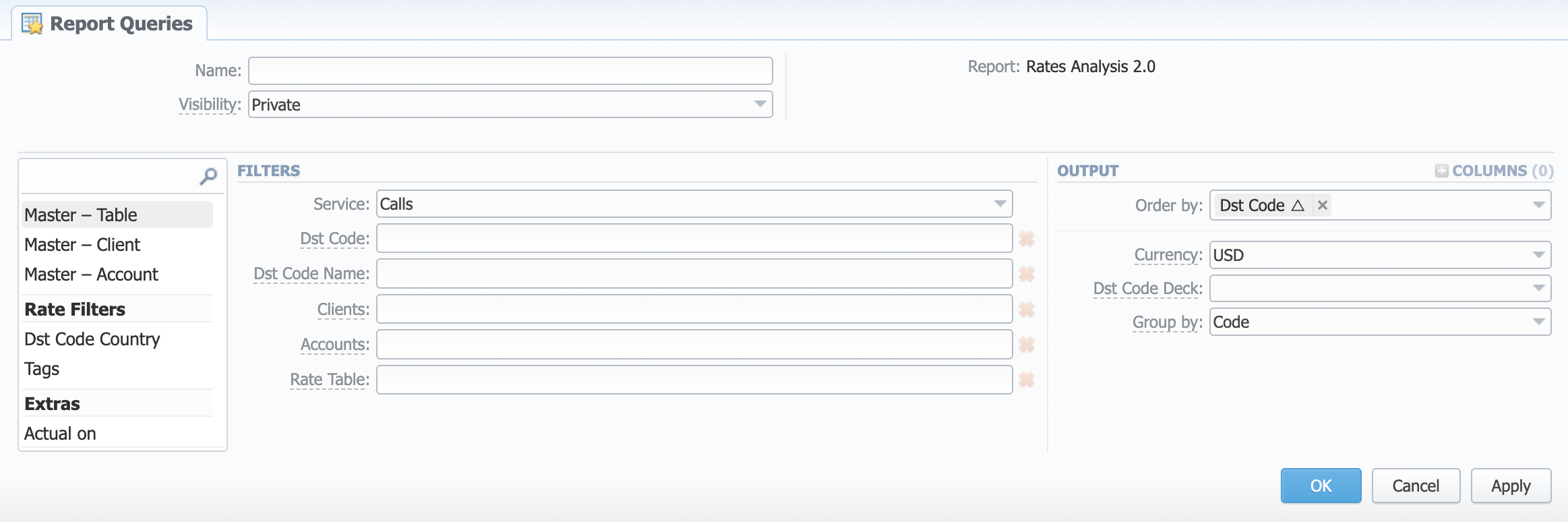 New Report Query form