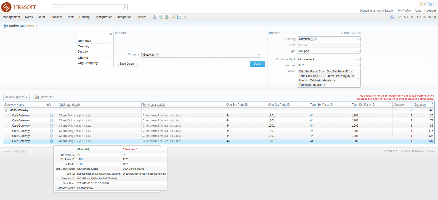 active sessions output