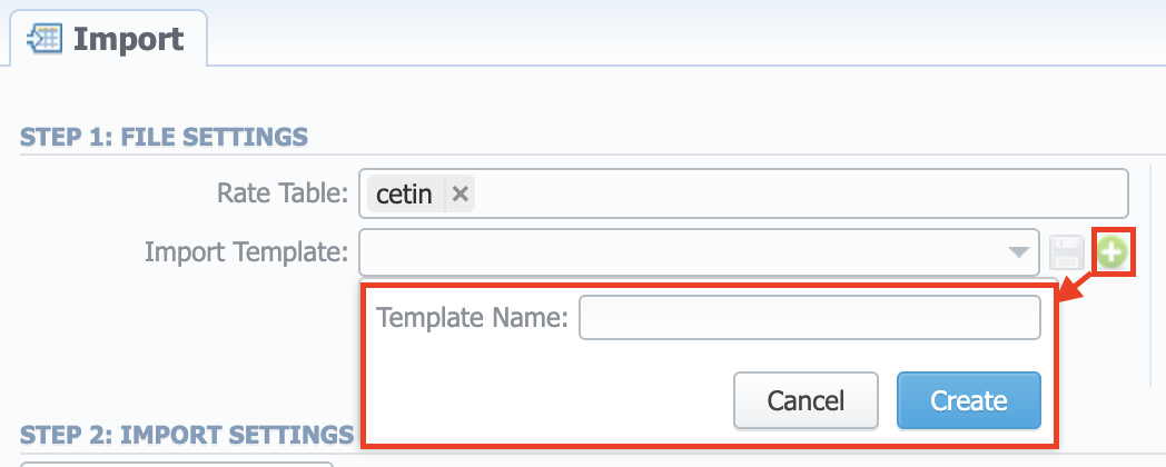Rates importing process. Step 2