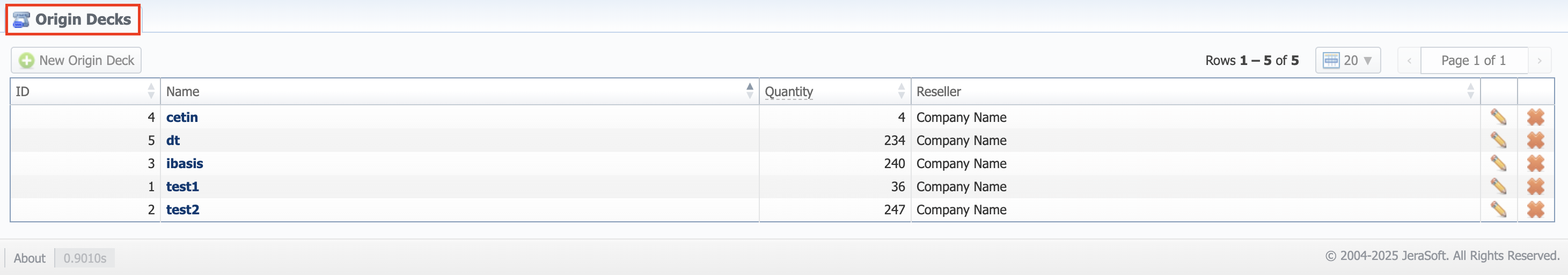 Origin Decks section