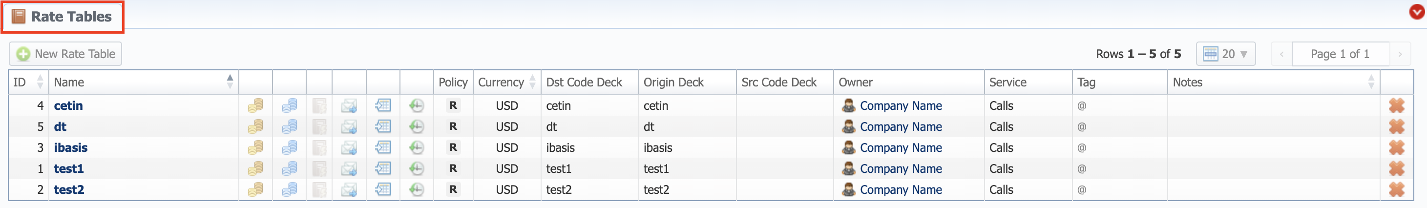 Rate Tables section 