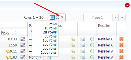 Rows Per Page dropdown button